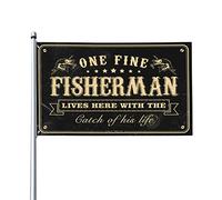 Décoration de dortoir amusante « One Fine Fisherman Lives Here With The Catch of His Life » - Drapeau décoratif pour patio - Accessoires pour grotte (152 x 244 cm)