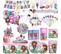 Décoration de fête d'anniversaire Gabby Dollhouse, nappe Gabby Cat, assiettes, gobelets, sacs, souffleur, porte-clés, cadeaux de fête Gabby pour baby shower 7 inch plate-10pcs