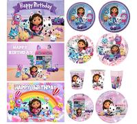 Décoration de fête d'anniversaire Gabby Dollhouse pour filles, assiettes en papier, gobelets, serviettes, nappe, ballons, jouets pour filles, décorations de baby shower 10pcs card