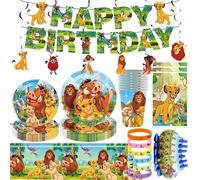 Décoration de fête d'anniversaire Le Roi Lion, vaisselle Simba, assiette, gobelet, ballon, ensemble de bannière, toile de fond, sacs cadeaux, autocollants, fournitures de fête pour enfants 50pcs set