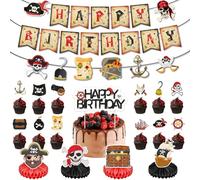 Décoration de fête d'anniversaire pirate sur le thème des pirates, guirlande de fanions à suspendre pour gâteaux, cupcakes, centres de table en papier nid d'abeille pour enfants, garçons, hommes