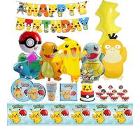 Décoration de fête d'anniversaire Pokemon Pikachu Lightning, nouvel ensemble de ballons, fournitures pour événements pour enfants, vaisselle jetable, bannière, masque, toile de fond Balloon - 5pcs