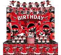 Décoration de fête d'anniversaire Samouraïs - Comprend une bannière Happy Birthday, un arrière-plan, une nappe et des ballons, des fournitures de fête Warrior Master pour garçons et filles