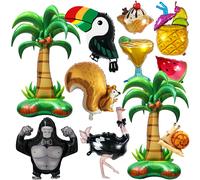 Décoration de fête hawaïenne d'été : Ballons en aluminium en forme de cocotiers, arbustes, toucans, écureuils, autruches, gorilles, escargots, ananas, pastèques et boissons LASER
