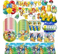 Décoration de fête Pokémon, thème Pikachu, vaisselle, gobelets, assiettes, ballons, bannière, fournitures, cadeaux pour enfants, baby shower 52pcs set
