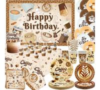 Décoration de fête pour café, décorations d'anniversaire, assiettes, tasses, serviettes, nappe, toile de fond « Happy Birthday » - Décorations de gâteau pour fête de café, pour 20 personnes