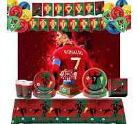 Décoration de fête sur le thème du football, fournitures de fête de superstars du football, assiettes, gobelets, ballons, bannière, toile de fond en papier, cadeau de fête set-58pcs-6