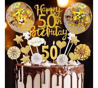 Décoration de Gâteau 50e Anniversaire Homme Femme, 20 Pcs Décoration de Gâteau Happy Birthday Or 50e Anniversaire Femme, 50e Topper de Gâteau avec Bougies d'Anniversaire, pour Gâteau d'Anniversaire de