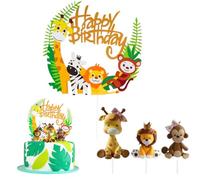 Décoration de Gâteau Animal Anniversaire Gâteau Décoration Cupcake Figurines Jouets Décoration de Gâteau 1er Anniversaire Safari Zoo Jungle Décoration de Gâteau Animaux Happy Birthday Cake Topper