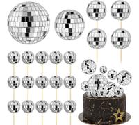 Décoration de gâteau boule miroir boules Disco argentées décoration de gâteau Disco années 80 fête Cupcake Toppers mariage anniversaire fournitures de noël 20pcs mixed gold s