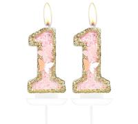 Décoration de gâteau d'anniversaire en forme de papillon en forme de chiffre 11 - Bougies roses et dorées pour gâteau de 11e anniversaire de fille - Pour fête sur le thème des papillons