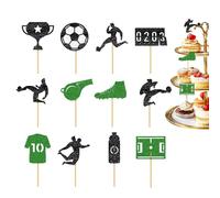 Décoration de gâteau de football - Piques de ballon de football 2D - Décorations de cupcakes pour jeux scolaires, célébrations, événements, anniversaires, hommes, garçons, et fans