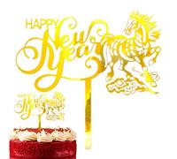 Décoration de gâteau Happy New Year en acrylique 2D - Cheval chinois du Nouvel An - Accessoires d'anniversaire - Décoration de fête pour parents, , adolescents, adultes