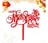 Décoration de gâteau Happy New Year en acrylique 2D - Cheval chinois du Nouvel An - Accessoires d'anniversaire - Décoration de fête pour parents, , adolescents, adultes