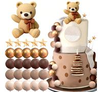 Décoration de gâteau Ours Brun Rugissant de Bonheur, Boule de Décoration de Gâteau Marron Moka, Décoration de Gâteau Petit Ours Style Bohème, Décoration de Gâteau d'Anniversaire pour Révélation du Sex