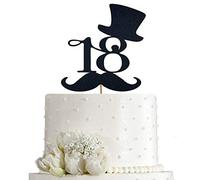 Décoration de gâteau pour 18e anniversaire - 18e anniversaire - Chiffres noirs 18, chapeau haut et moustache