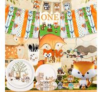 Décoration de ixd'Anniversaire pour Garçon et Fille, Animaux de la Forêt Sauvage, Poulet, Britannique, Ours, Renard, Assiette, Tasse, Serviette, Jungle, Safari Serviettes 20 pièces