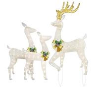 Décoration de jardin en forme de renne - 3 pièces - Éclairage LED 2D | Lampe d'extérieur en acrylique pour cour, jardin, chemin de jardin, ferme, terrasse, trottoir, fête à thème