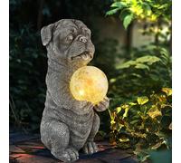 Décoration de Jardin Extérieure Lampe Solaire LED Chien Gris Crackle Boule Verre
