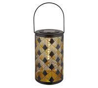 Décoration de jardin Lampe solaire LED Lampe suspendue Effet de flamme Lampe de terrasse Lampe extérieure, métal doré, noir, blanc chaud, DxH 12x32,5 cm