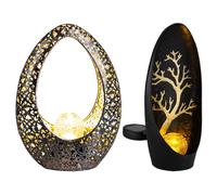 Décoration de jardin Lampes solaires orientales pour l'extérieur Arbre Balcon Décoration Poinçonnage noir Boule de verre bronze or, LED blanc chaud, set de 2
