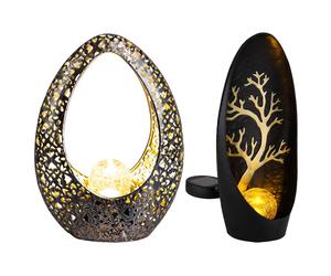 Décoration de jardin Lampes solaires orientales pour l'extérieur Arbre Balcon Décoration Poinçonnage noir Boule de verre bronze or, LED blanc chaud, set de 2