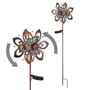 Décoration de jardin LED Lampe solaire Moulin à vent Lampe de terrasse Piquet de terre, métal doré bleu, verre brisé, blanc chaud, LxH 22,5 x 92 cm