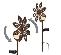 Décoration de jardin LED Lampe solaire Roue à vent Lampe de terrasse couleur rouille Lampe extérieure Piquet de terre, métal jaune, verre brisé, blanc chaud, LxH 20x50 cm
