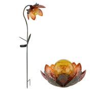 Décoration de jardin lumière solaire fleur de lotus piquet fleurs lumière extérieure LED lampe de jardin vert or, boule de verre craquelé ambre, lot de 2