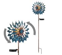 Décoration de jardin Moulin à vent LED Lampe solaire de terrasse Lampe extérieure Piquet de terre, métal doré bleu antique, verre brisé, blanc chaud, LxH 22,5 x 92 cm
