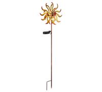 Décoration de jardin Moulin à vent LED Lampe solaire dorée Lampe de terrasse avec piquet de terre, métal doré , verre brisé, blanc chaud, LxH 22x 92 cm