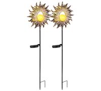 Décoration de jardin pour l'extérieur Soleil Lampes solaires pour l'extérieur debout Jardin Lampe solaire, boule de verre Crackle, couleur rouille, LED blanc chaud, LxH 24,2x81,5 cm, set de 2