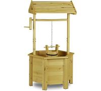 Relaxdays Puit de décoration jardin en bois avec seau et manivelle HxlxP: 82 x 47 x 41 cm, nature