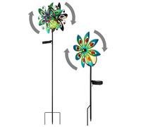 Décoration de jardin Roue à vent Lampe solaire LED Lampe de terrasse multicolore Lampe extérieure Piquet de terre, métal cuivré, verre brisé, blanc chaud, lot de 2