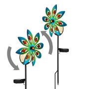 Décoration de jardin Roue à vent LED Lampe solaire Lampe de terrasse multicolore Lampe extérieure Piquet de terre, métal cuivré, verre brisé, blanc chaud, LxH 20x50 cm