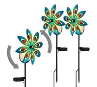 Décoration de jardin Roue à vent LED Lampe solaire Lampe de terrasse multicolore Lampe extérieure Piquet de terre, métal cuivré, verre brisé, blanc chaud, LxH 20x50 cm, set de 2