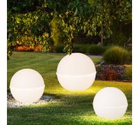 Décoration de jardin sur piquet, lampe de jardin, lampe boule, lampe enfichable, lampe de terrasse, lampe d'extérieur, plastique blanc noir, E27, D 20 cm, 30 cm, 40 cm, lot de 3