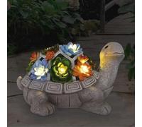 Décoration de jardin « tortue à énergie solaire » avec lampes LED et plantes grasses – Figurine de jardin ombragée pour l'extérieur et l'intérieur