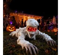 Décoration de Momie Rampante Halloween Activée par le Son (A) | Yeux Rouges Et Sons Effrayants,Automate Halloween,Pour Maisons Hantées,zombie qui rampe,Halloween Et Fêtes