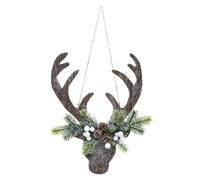 Décoration de Noël à suspendre Tête de renne - Hauteur 35 cm - Marron et vert