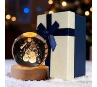 Décoration de Noël - Boule de cristal 3D avec lumière LED - Boule à neige - Veilleuse - Avec socle en bois - Lampe boule gravée au laser USB - Décoration de Noël pour la maison - Cadeau de Noël (A x 6