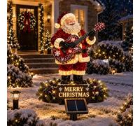 Décoration de Noël en forme de guitare solaire Père Noël en résine | Lampe de Père Noël avec figurine de guitare, lampe LED étanche à énergie solaire, pour jardin, allée