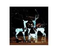 vidaXL Décoration de Noël Famille de Rennes Ornement de Vacances Décoration de Fête Ornement de Jardin Extérieur Blanc et Argenté 201 LED Blanc G