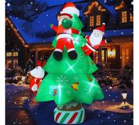 Décoration de Noël gonflable de 9,8 pieds avec le Père Noël et des rennes, lumières LED, pour le jardin, la terrasse et la pelouse