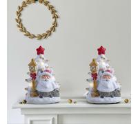 Décoration de Noël LED à piles Figurines de Noël illuminent la fenêtre, Père Noël avec sapin, LxlxH 14,5x12x22 cm, lot de 2