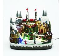 Décoration de Noël lumineuse ACA : village LED multicolore avec sapin rotatif et musique, 230 V ou alimenté par piles (3 x AA), 39 x 24,5 x 33 cm, X0353