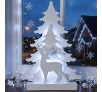 Eglo Décoration de Noël LED - Forme de Noël - Forêt en Bois avec cerf, minuterie et éclairage alimenté par Piles - Blanc Chaud - 411413 - Hauteur : 41 cm
