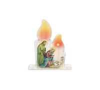 Décoration de Noël Nativité en Forme de Bougie 15x16 cm Bois de Peuplier | Peuplier 10 mm blanc shabby, découpé en forme de bougie, à suspendre ou à poser. Made in Italy, Fratelli Bonella 1931