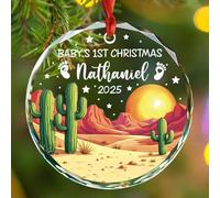Décoration de Noël personnalisée en verre de cristal pour le 1er Noël de bébé 2025, décoration de Noël fantaisie en forme de cactus désert, cadeau pour fête prénatale, nom personnalisé pour le premier