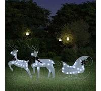 vidaXL Décoration de Noël Rennes avec traîneau 140 LED Extérieur Blanc